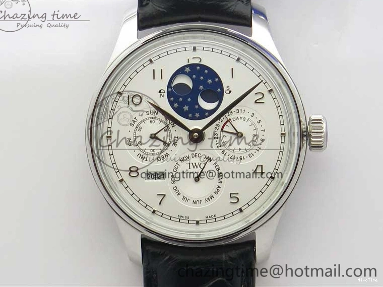 MIROTIME 0128 Portugieser Perpetual Calendar IW503406 V9F 1:1 Best Edition Silver Dial on Black Leather Strap A FastDry 7115